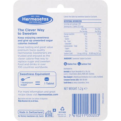 hermesetas nutrition facts